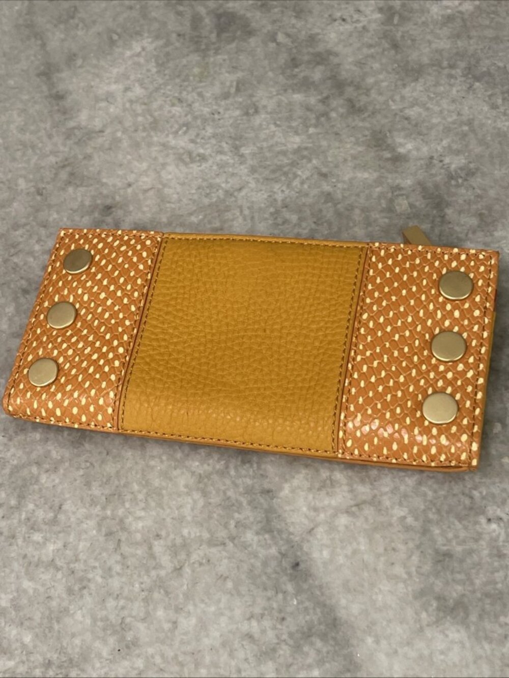 Hammett 110 North Wallet Apricot Tan Snake Brushed gold Pebble Leather EUC